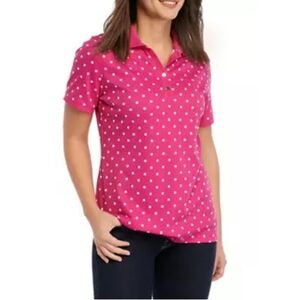 Kim Rogers Pink Polka Dot Perfectly Soft Womens Polo Sz 1X